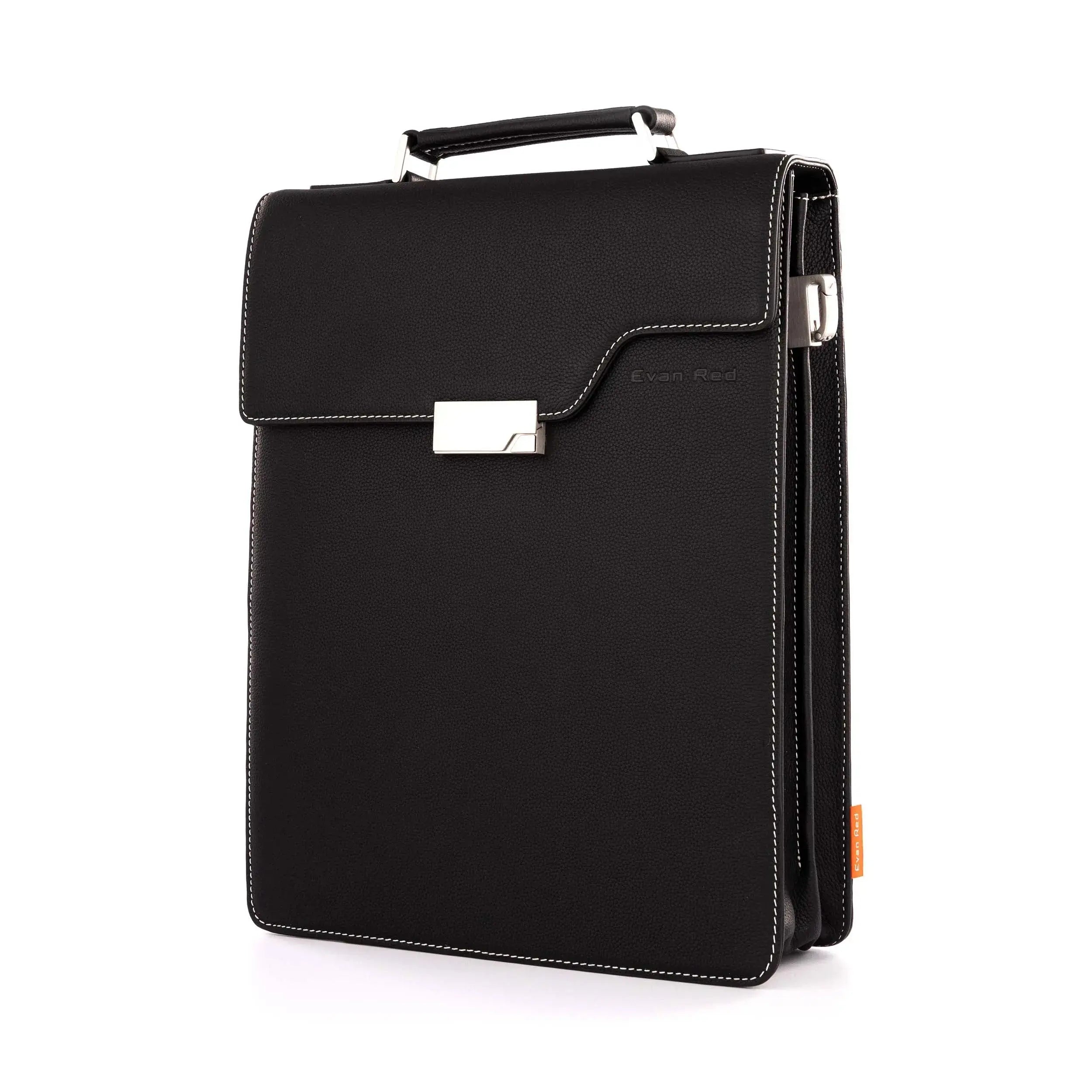 Deep Black Leather Backpack Evan Red