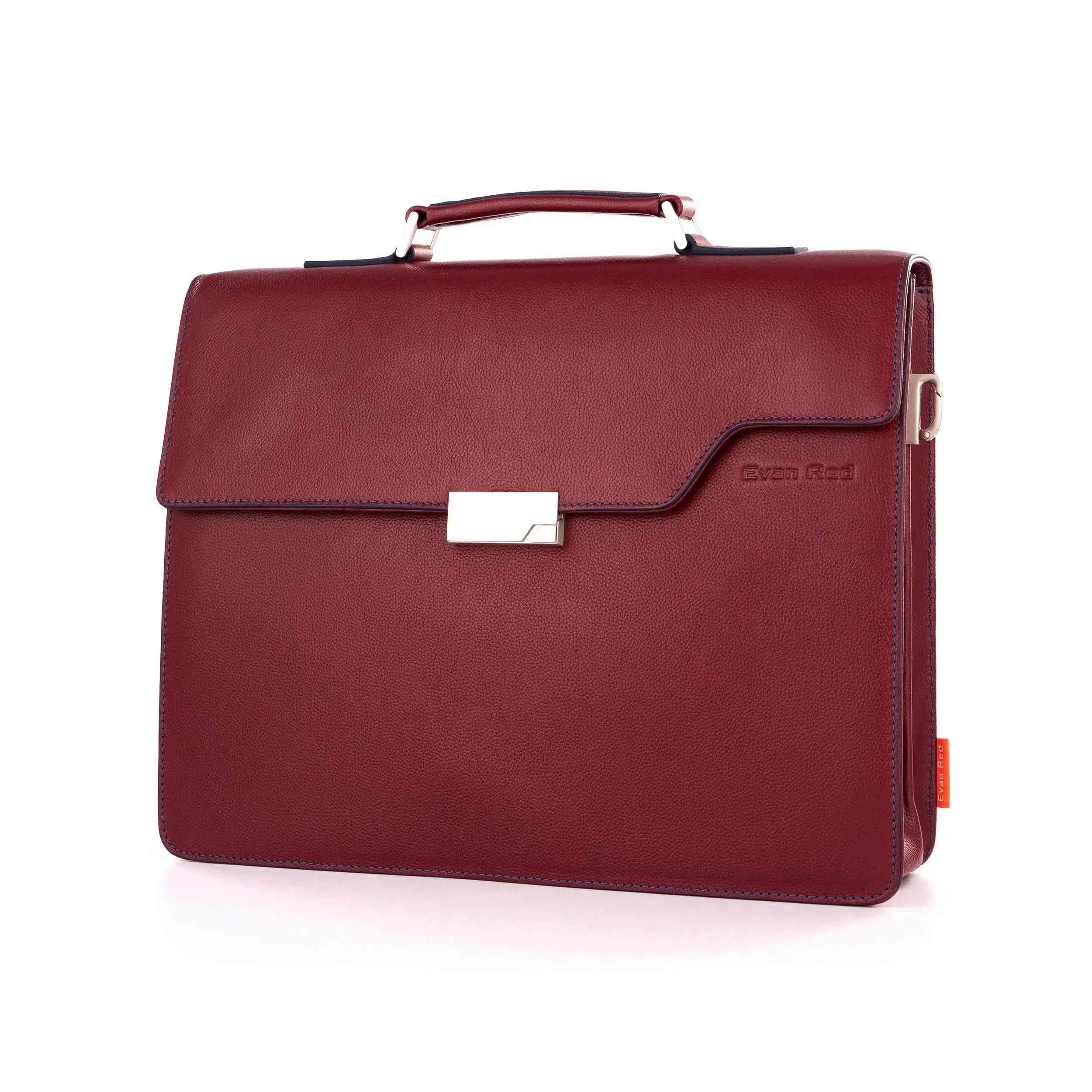 Deep Red Leather Briefcase Evan Red