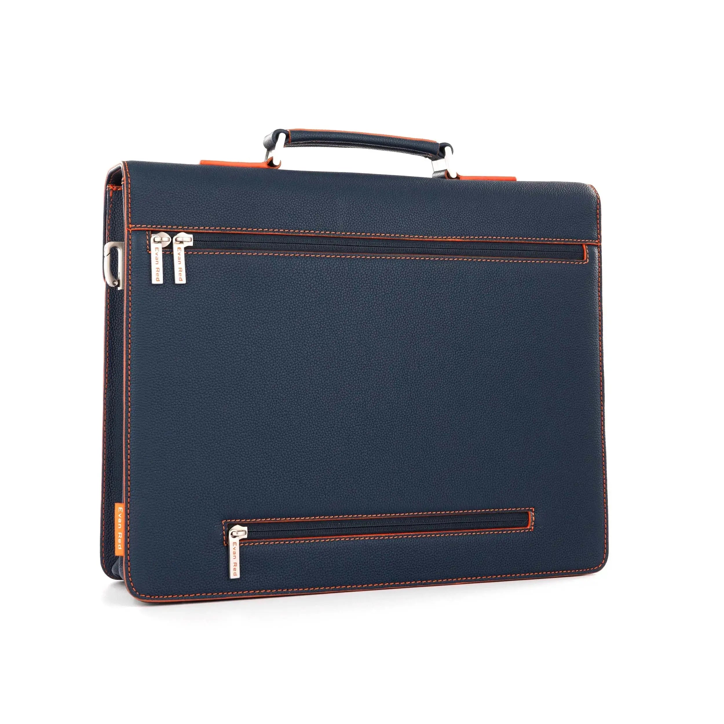 Petrol Blue Leather Briefcase Evan Red