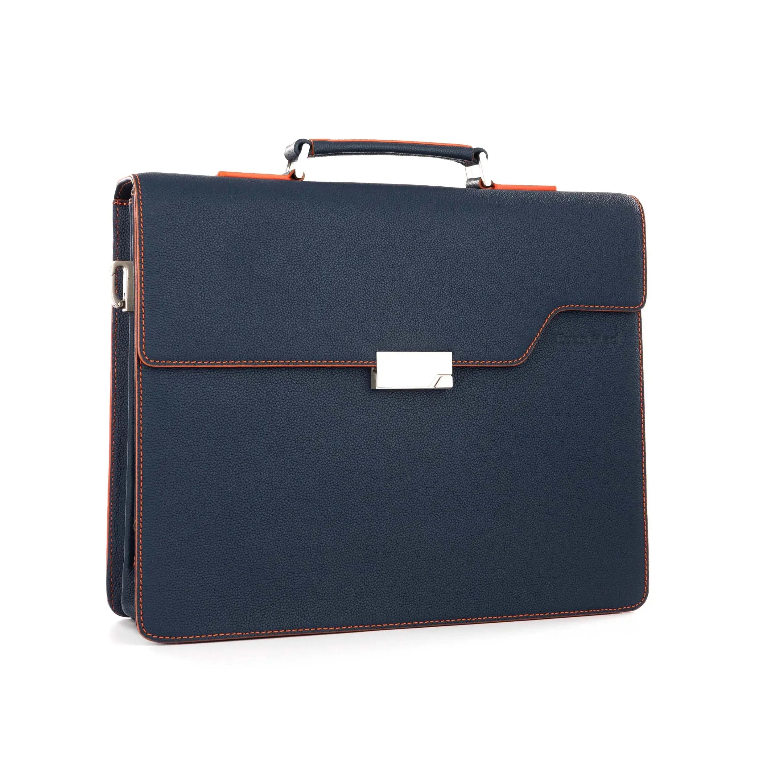 Petrol Blue Leather Briefcase Evan Red